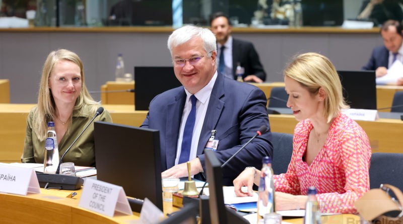 Andriy Sibiha et Kaja Kallas, le 20 mai 2025 à Bruxelles. (Consilium)