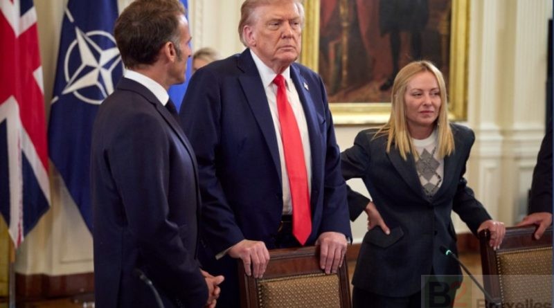Emmanuel Macron, Donald Trump et Giorgia Meloni, lundi 18 août à Washington. (Présidence ukrainienne)
